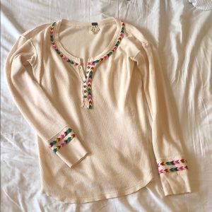 Free people cream rainbow embroidery long sleeve